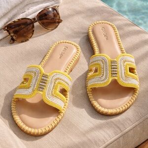 ON34th Women's Yellow and White Beaded Sandals